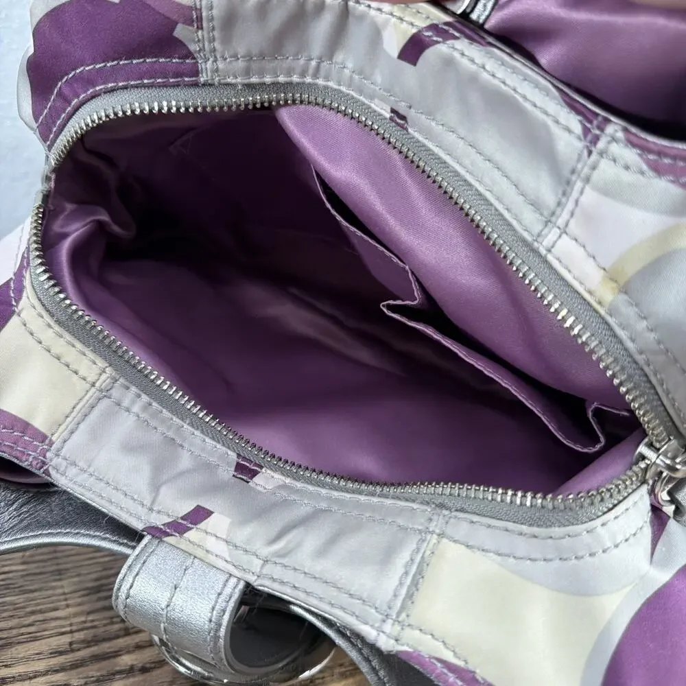Coach Vintage Soho Satin Scarf Print Hobo Metallic Silver Purple C Y2K Vibes